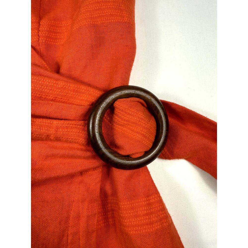 Free People Sz 4 Some Nights Mini Wrap Dress Orange Linen Cotton Blend party - Picture 12 of 13